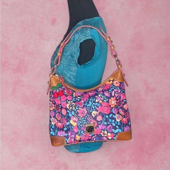 Dooney & Bourke Marabelle Pink Blue Yellow Floral Print Hobo Purse - Picture 3 of 8